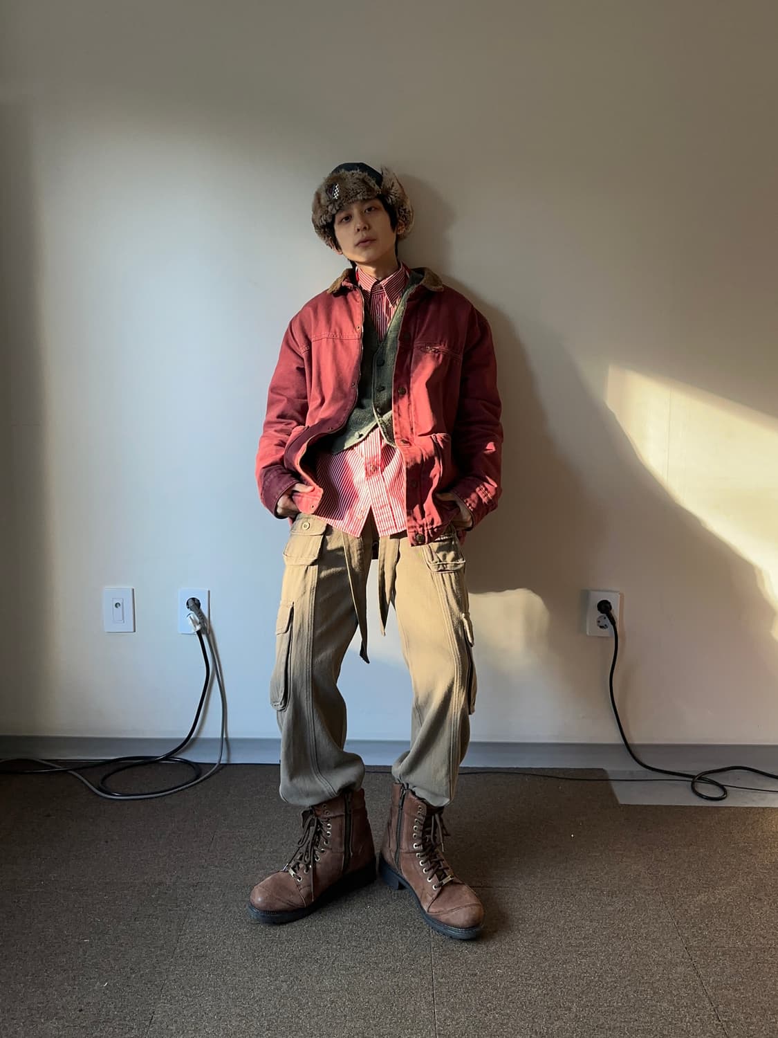 Pull & Bear 버건디 쉐르파 초어 자켓 상품이미지1