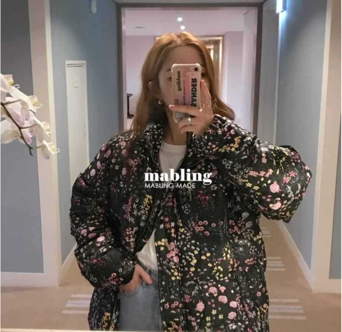 마블링Mabling 플라워 자카드 패딩(블랙) 상품이미지4