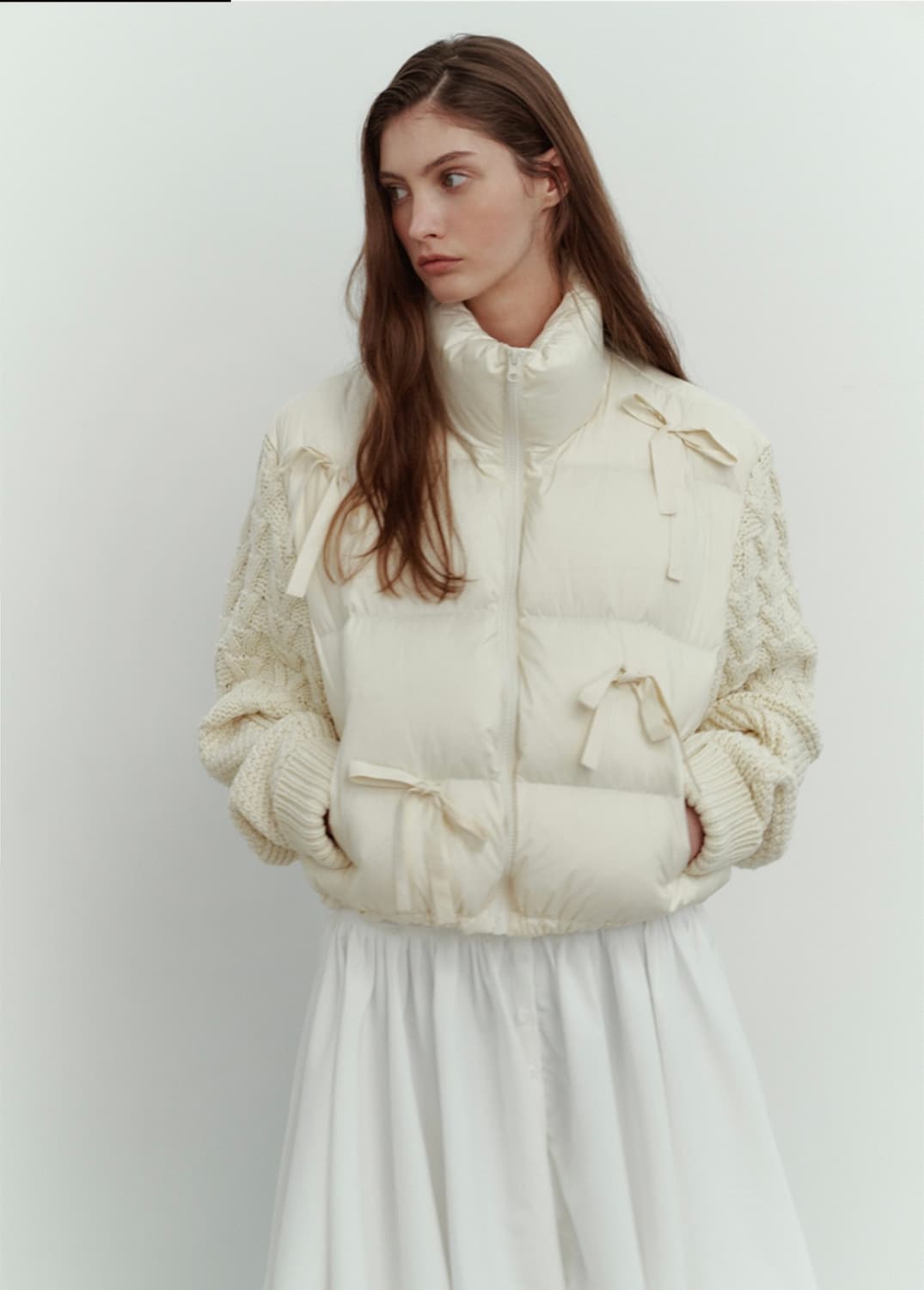 더티스 thetis 리본 믹스 니트 덕다운 패딩 상품이미지3