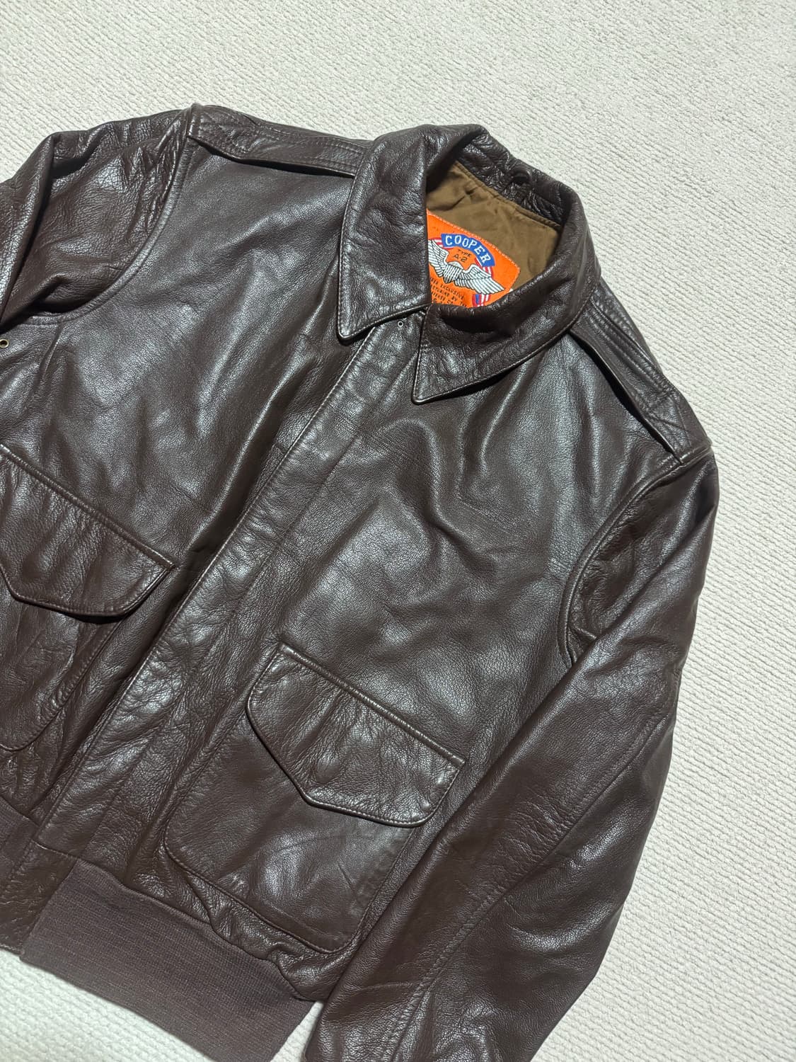 80s USA Cooper A-2 레더자켓 브라운 38-R 상품이미지4