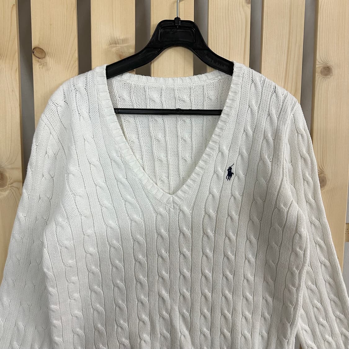 (S~M) 폴로 랄프로렌 아이보리 브이넥 케이블 니트 스웨터 상품이미지4
