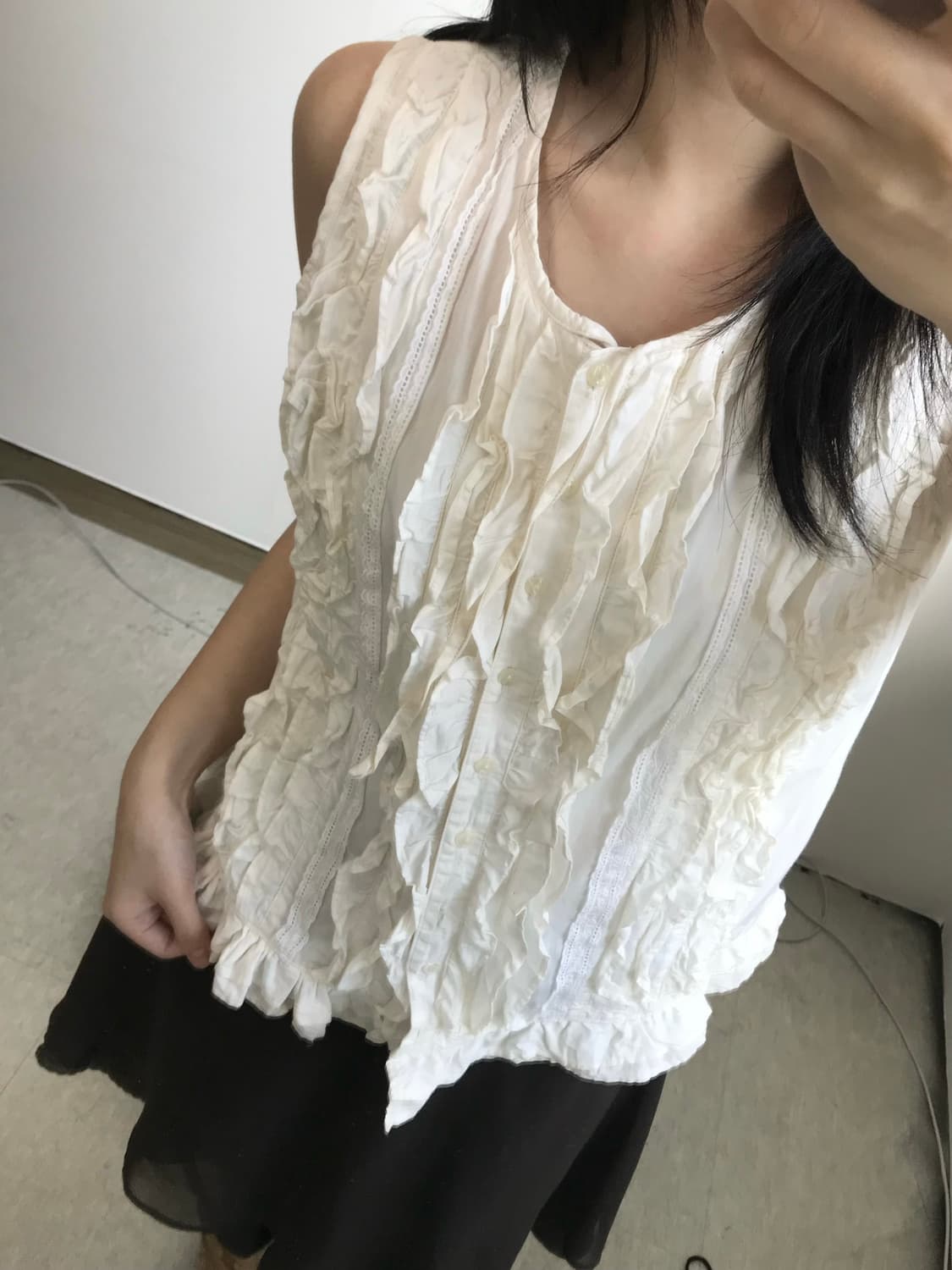 빈티지 프릴 슬리브리스 블라우스 상품이미지3