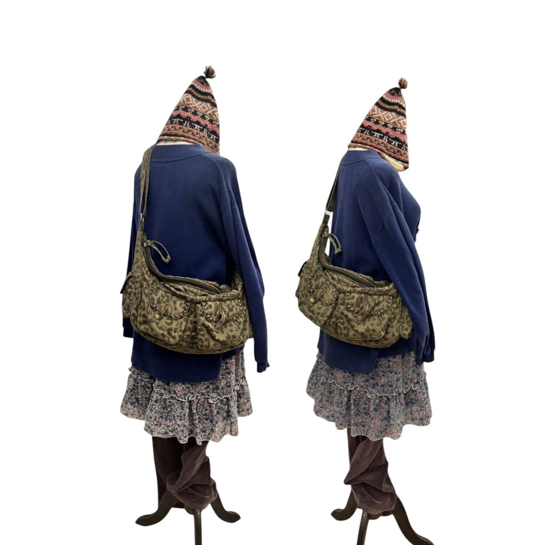 히스테릭글래머 레오파드 스터드 숄더백 올리브 상품이미지10