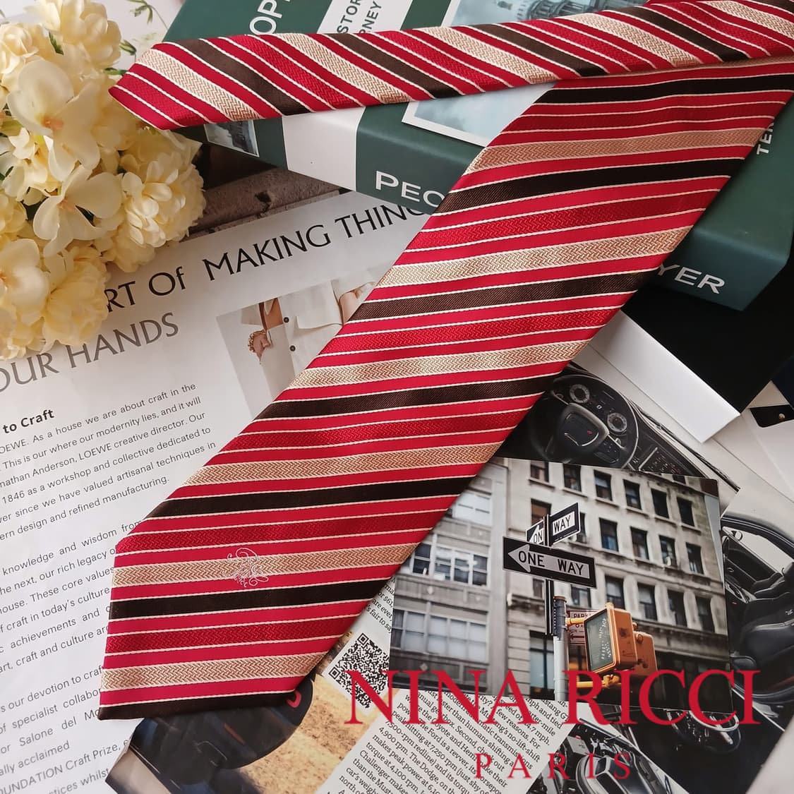 니나리치 실크 레드 스트라이프 넥타이 9.5cm A+등급 E733 상품이미지2