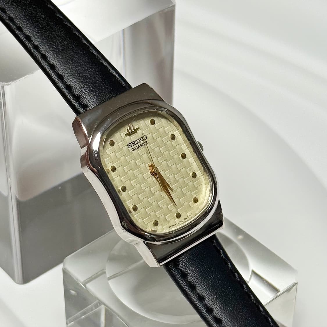 80s 빈티지 세이코 위빙 텍스처 다이얼 웨이브 케이스 워치 상품이미지6