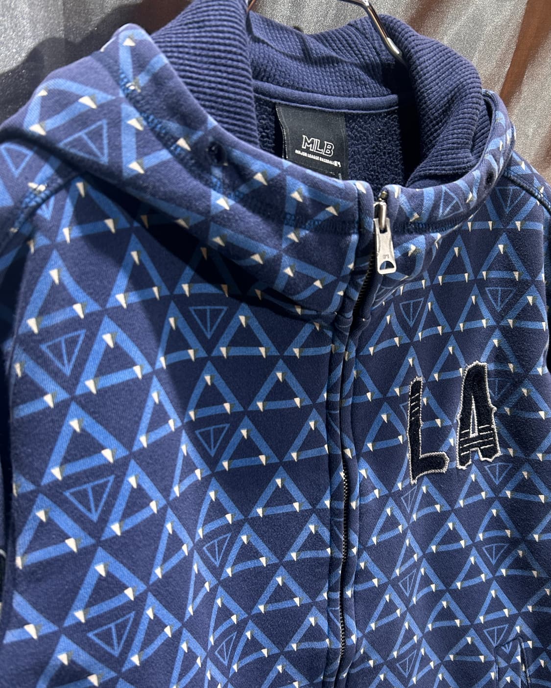 M MLB LA 다저스 지오메트릭 패턴 블루 후드집업 상품이미지4
