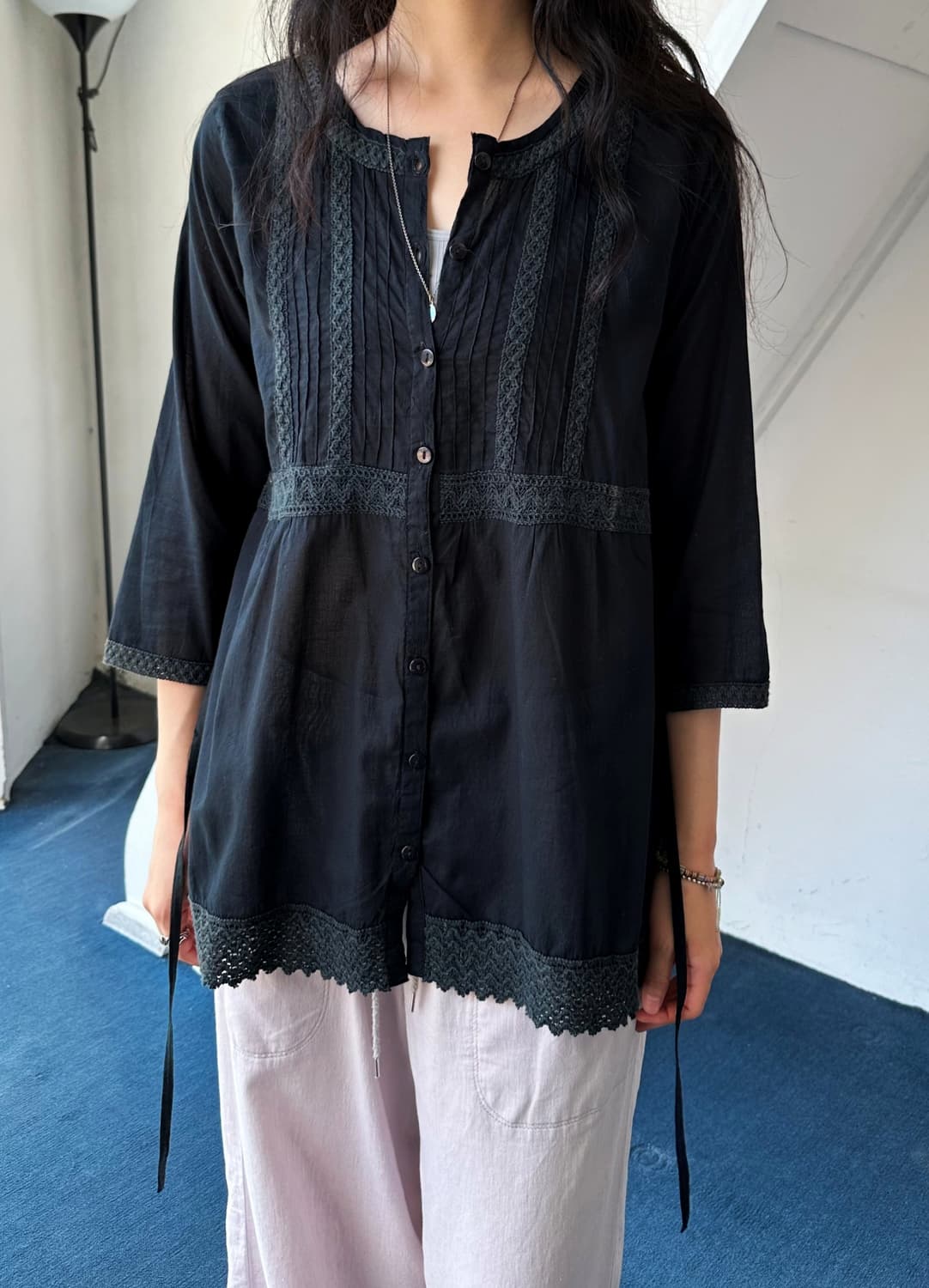 Light cotton stitch design loose shirt 상품이미지7