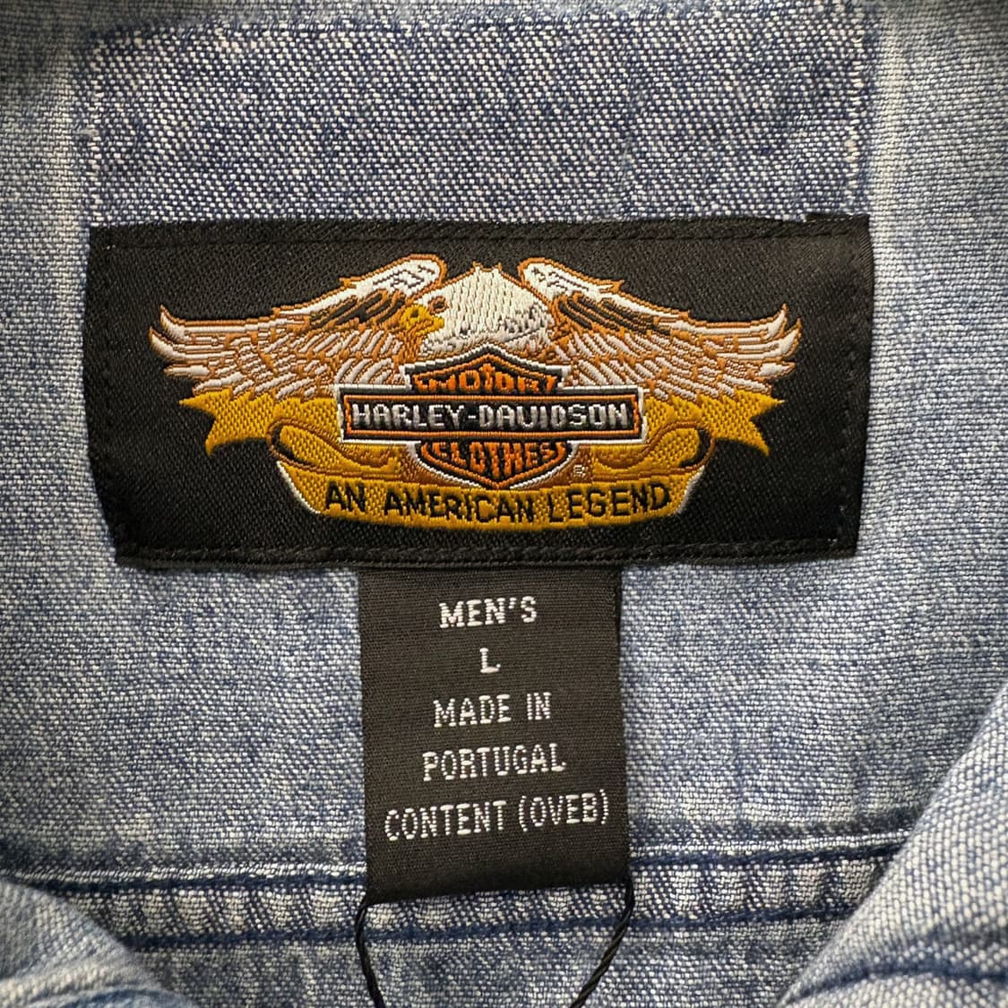 90s 할리데이비슨 백프린팅 이글스 버튼다운 데님셔츠 패치포켓 N719 상품이미지8