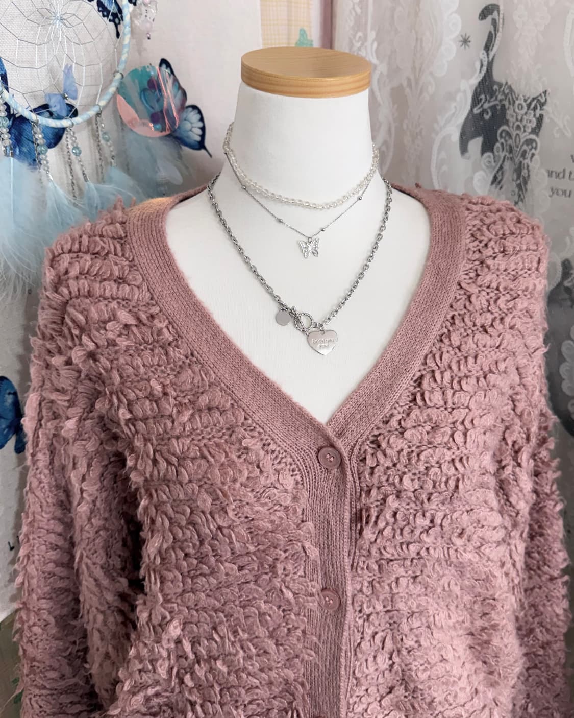 핑크 뽀글이 니트 가디건 상품이미지6