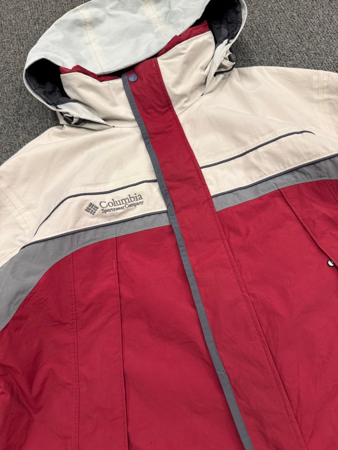 L)콜롬비아 빈티지 올드스쿨 그레이/버건디 배색 바람막이(수선) 상품이미지3