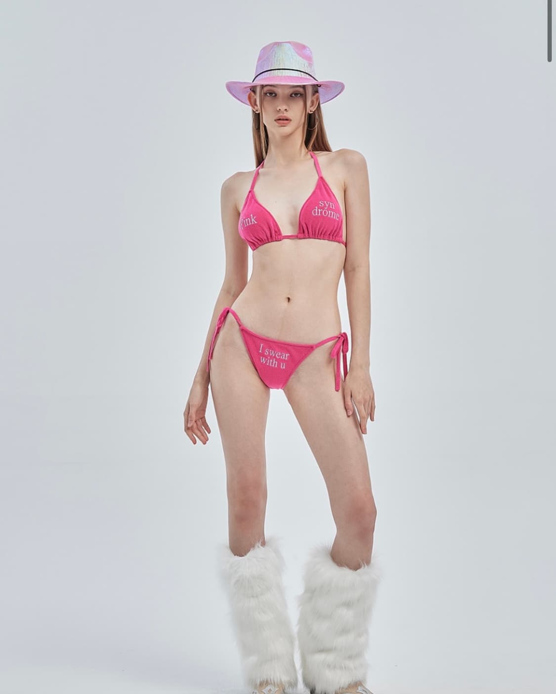 크랭크 레터링 테리 비키니 핫핑크 상품이미지1