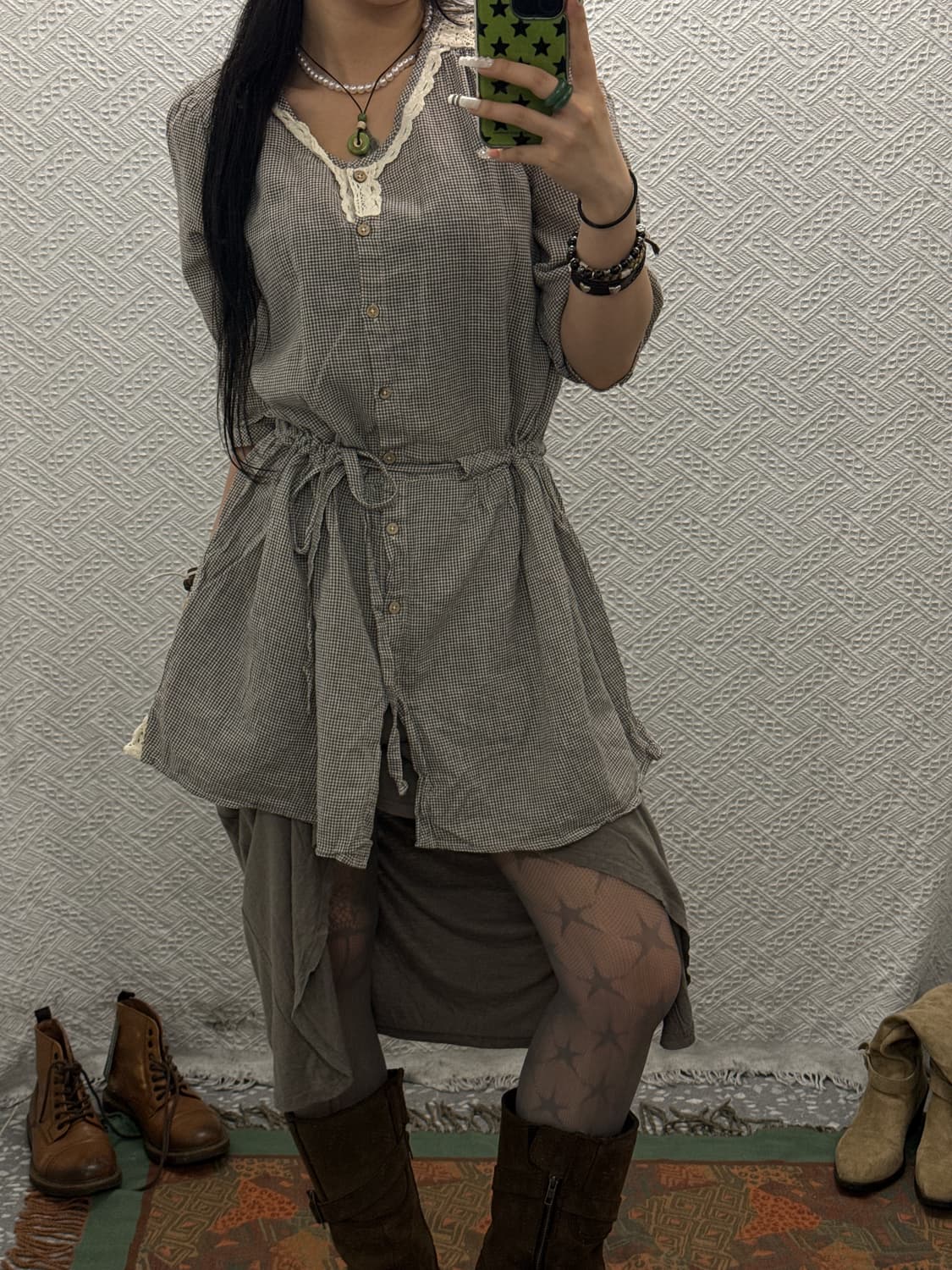 빈티지 러블리 레이스 베이비돌 미니체크 퍼프 원피스 K0079 상품이미지1