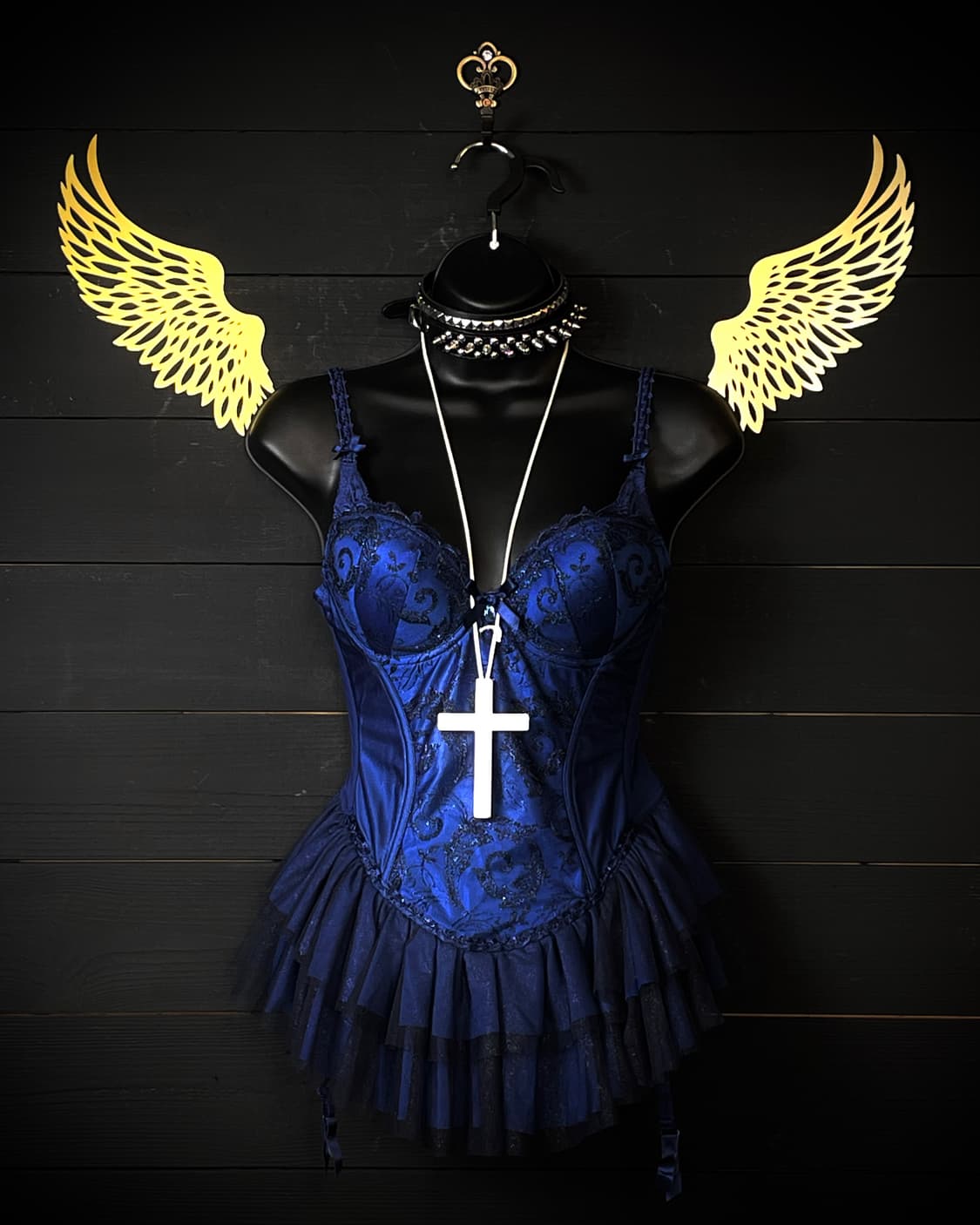 EBLIN 펑크 고스 고딕 레이스 블루 코르셋 탑 상품이미지1