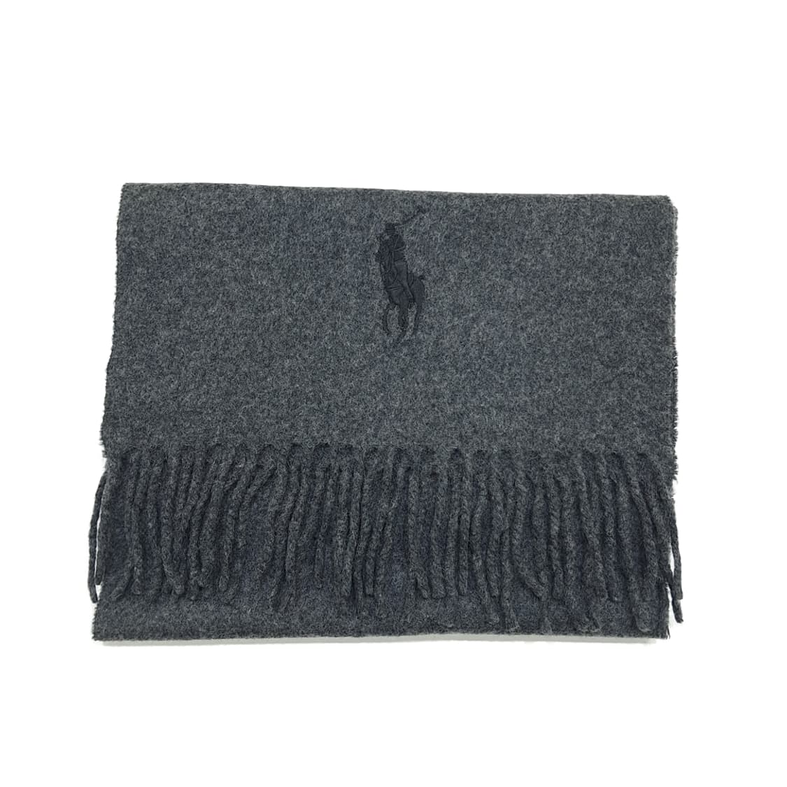 MX361 폴로 랄프로렌 100% 램스울 차콜 그레이 빅로고 머플러 상품이미지7