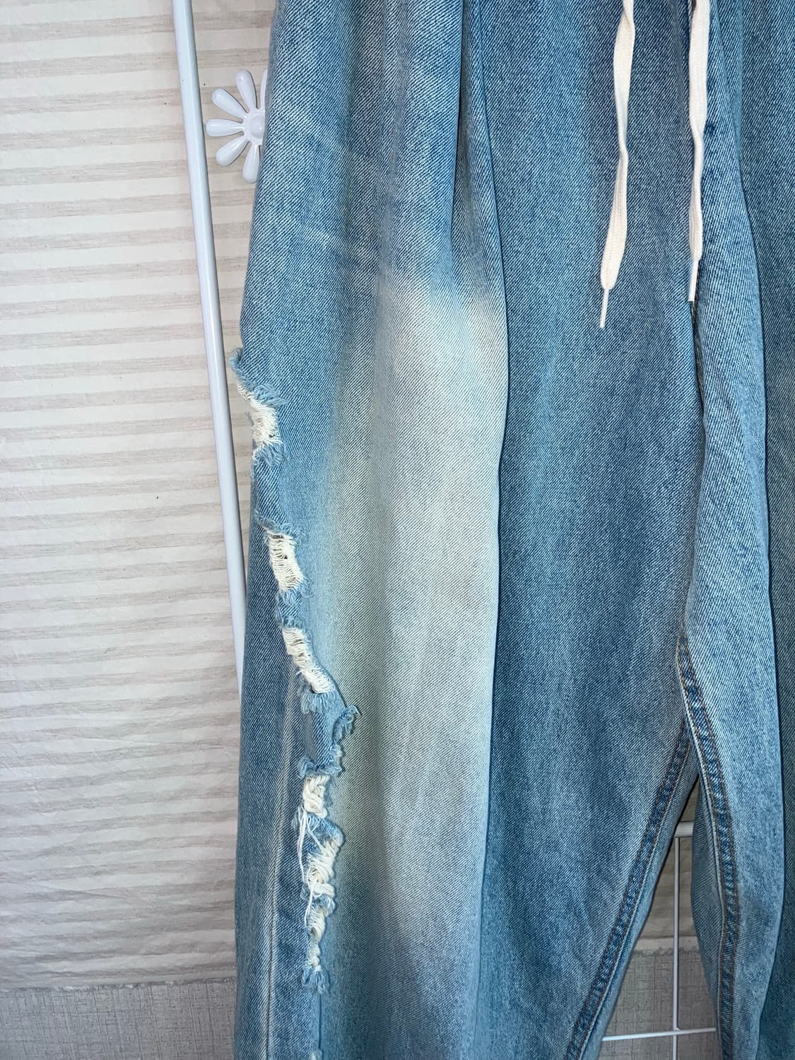 빈티지 데미지 연청 워싱 데님 팬츠 y2k 스트릿 갸루 펑키480 상품이미지4