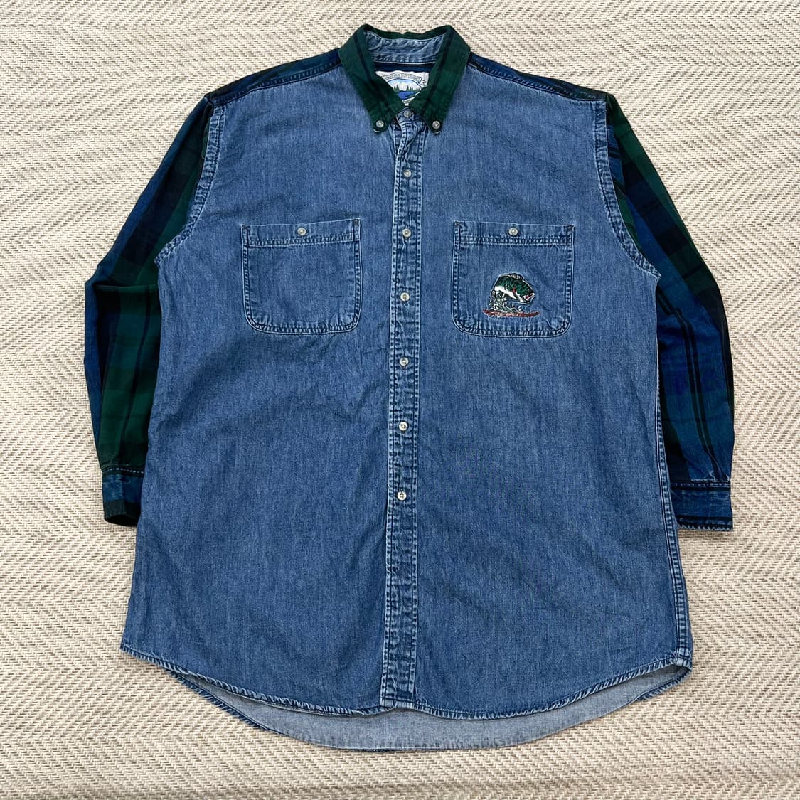 캐나디안 아웃도어 체크 배색 데님 셔츠 r3350 상품이미지1