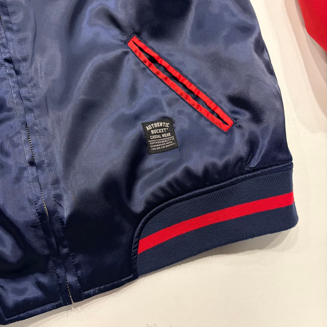 [L] 버킷 Crane 자수 블루종 자켓 레드/네이비 B657 상품이미지6