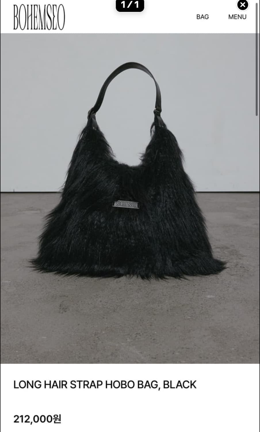 보헤미안서울 퍼 롱헤어 호보백 스트랩 블랙 상품이미지1