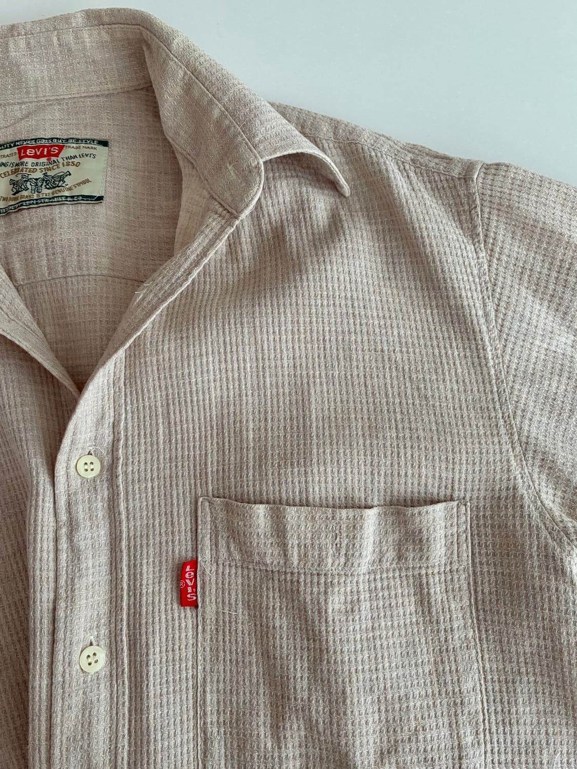 S-M) 리바이스 일본 와플 반팔 셔츠 베이지 상품이미지5