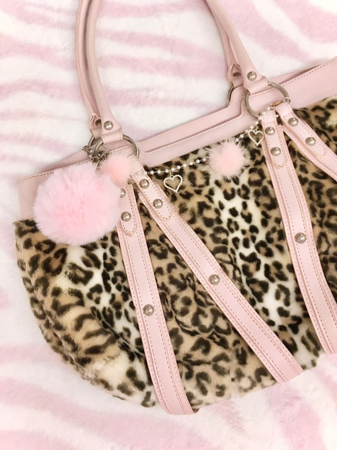 핑크 폼폼이 퍼 레오파드 스트랩 숄더백 갸루 히메갸루 핀터레스트 대장템 상품이미지2