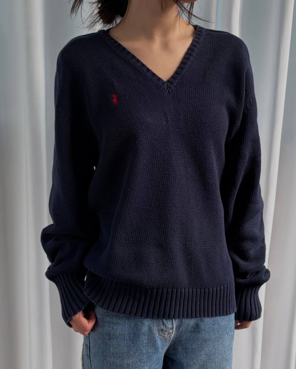 [M]폴로 랄프로렌 브이넥 코튼 니트 navy 상품이미지1