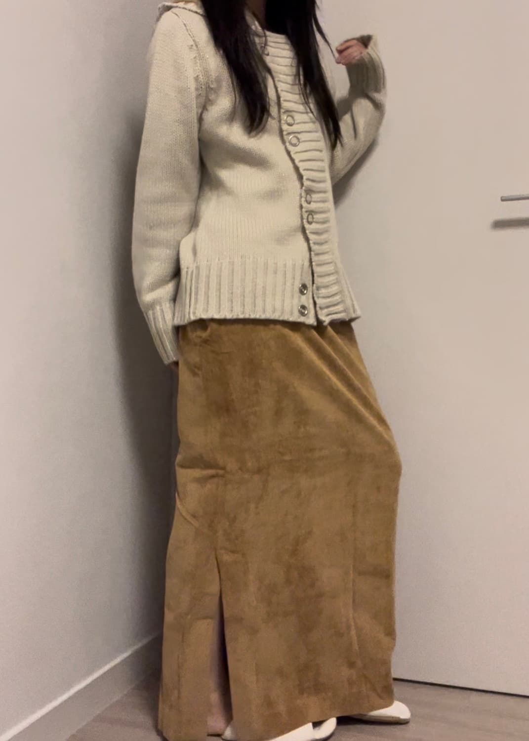 camel ribbed bone long skirt 상품이미지7