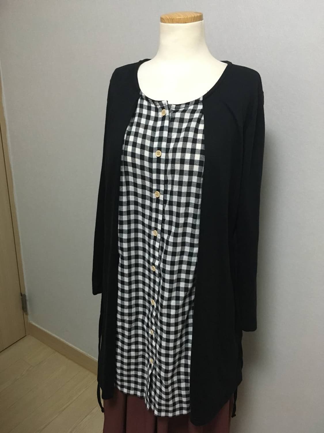 일본빈티지 바선생핏 체크 블랙 화이트 원피스 하구미 상품이미지6