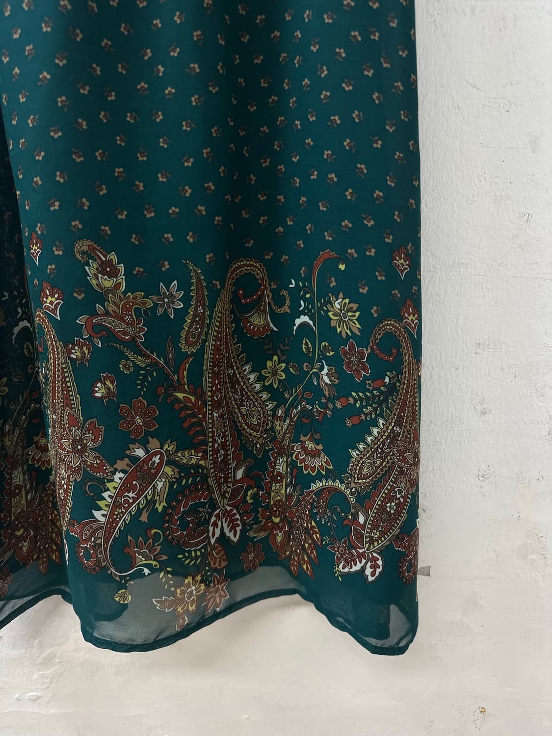 일본빈티지 딥그린 페이즐리 보더 플로럴 패턴 핀턱 슬리브리스 원피스 상품이미지8