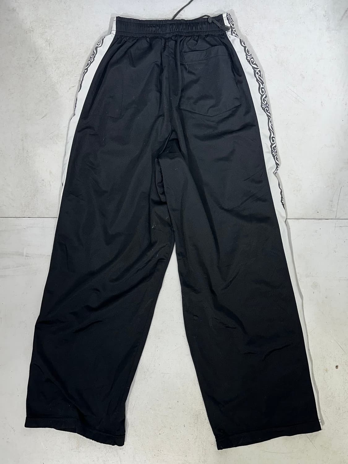 일본 빈티지 블랙 홀 오프 페임 레터링 패턴 와이드 댄스 추리닝 바지 M 상품이미지5
