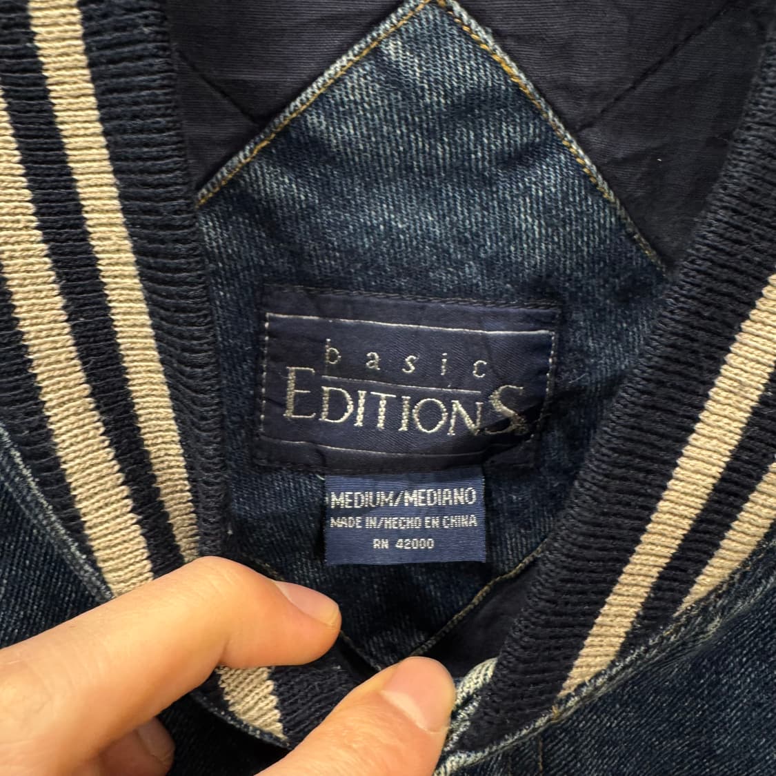 90s USA VINTAGE 데님 바시티자켓 베이지 배색 진청 상품이미지5