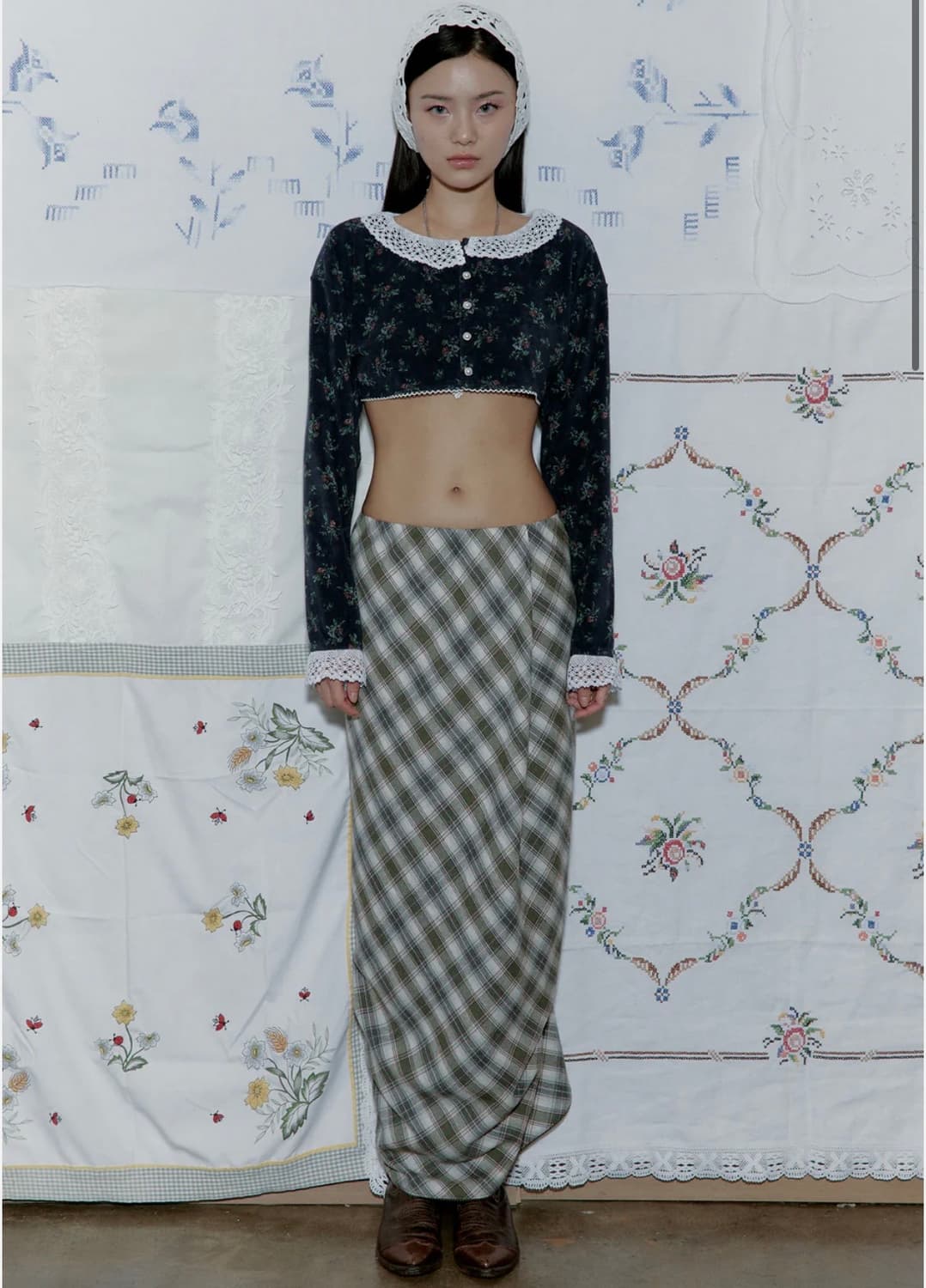 알크미 드레이프 체크 롱 스커트 상품이미지1