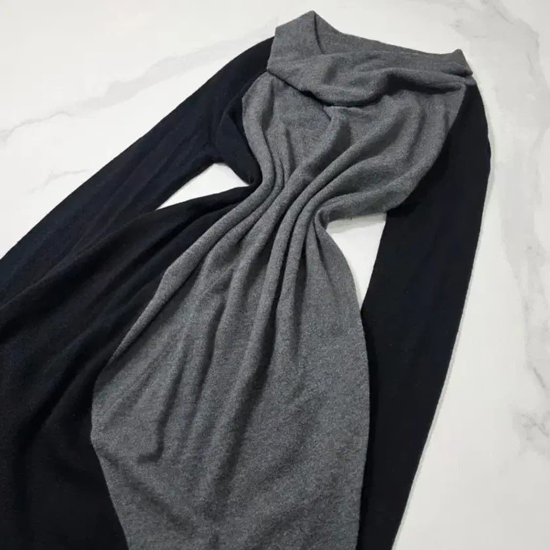 타임(TIME) 울 100% 배색 터틀넥 니트 원피스 Fre 상품이미지10