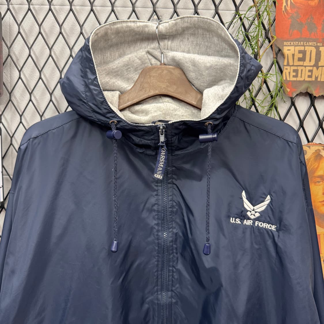 00s 오어스맨 USAF 후드 바람막이 후면 이글 자수 포인트 네이비 상품이미지3