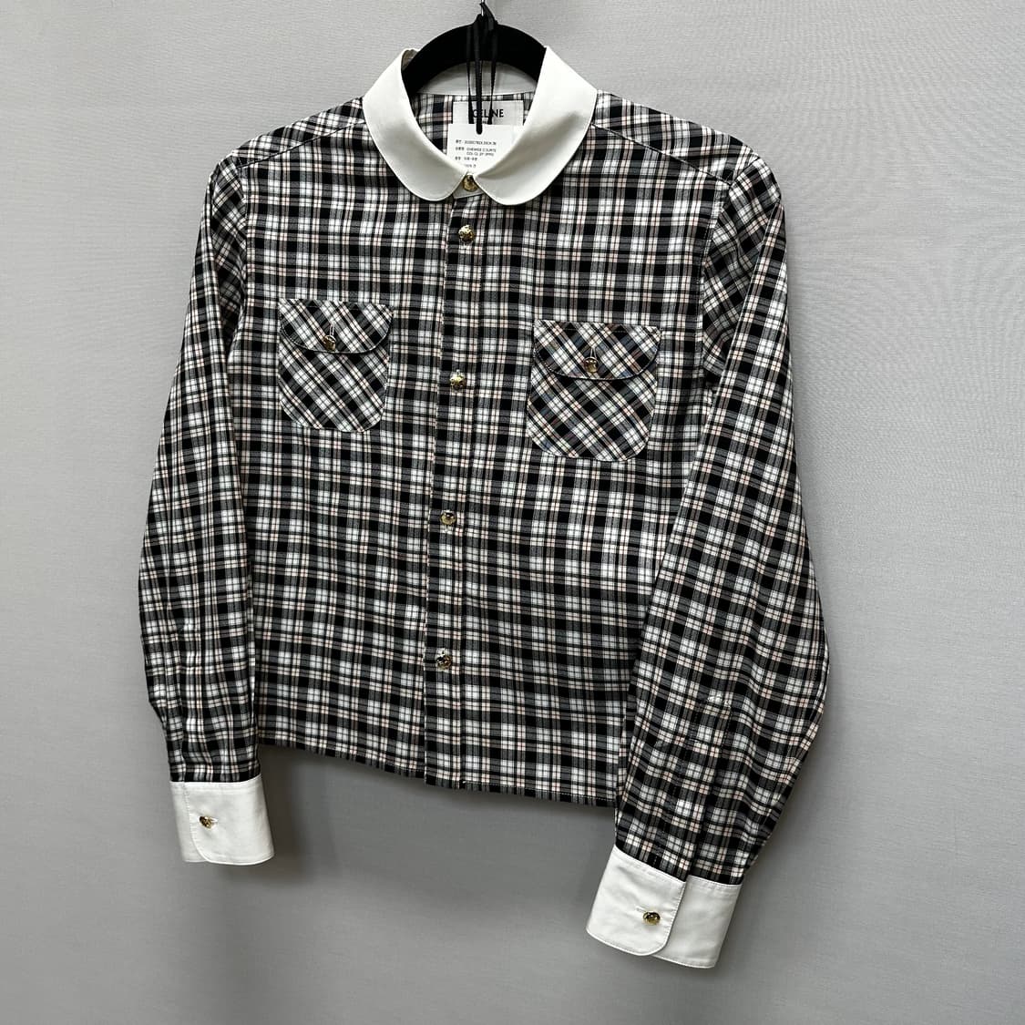 셀린느 크롭 체크 실크 셔츠 (55)  상품이미지3