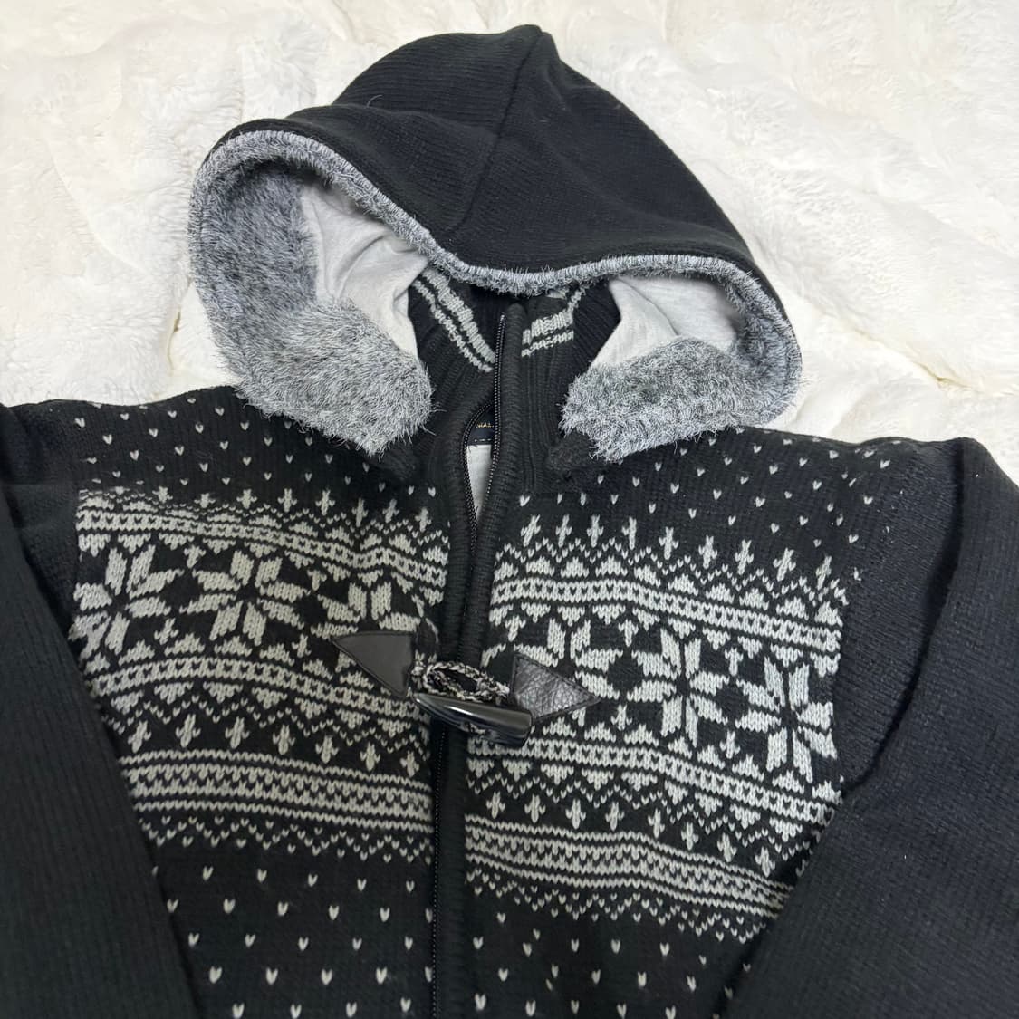 빈티지 노르딕 퍼 가디건 후드 블랙 상품이미지2