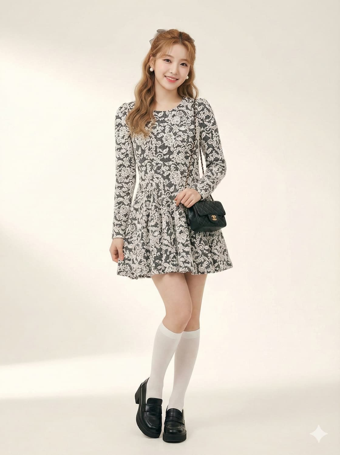 EGOIST 블랙 플라워 패턴 겨울 원피스_55 상품이미지1