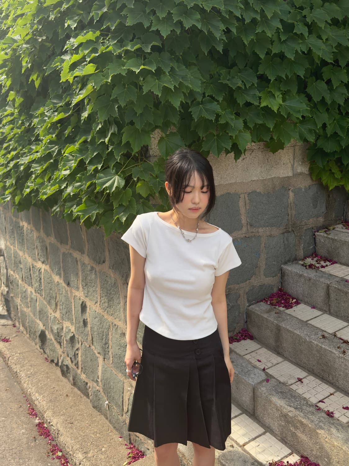 새상품) 세미 보트넥 슬림핏 반팔티셔츠 화이트 (일괄구매할인) 상품이미지6