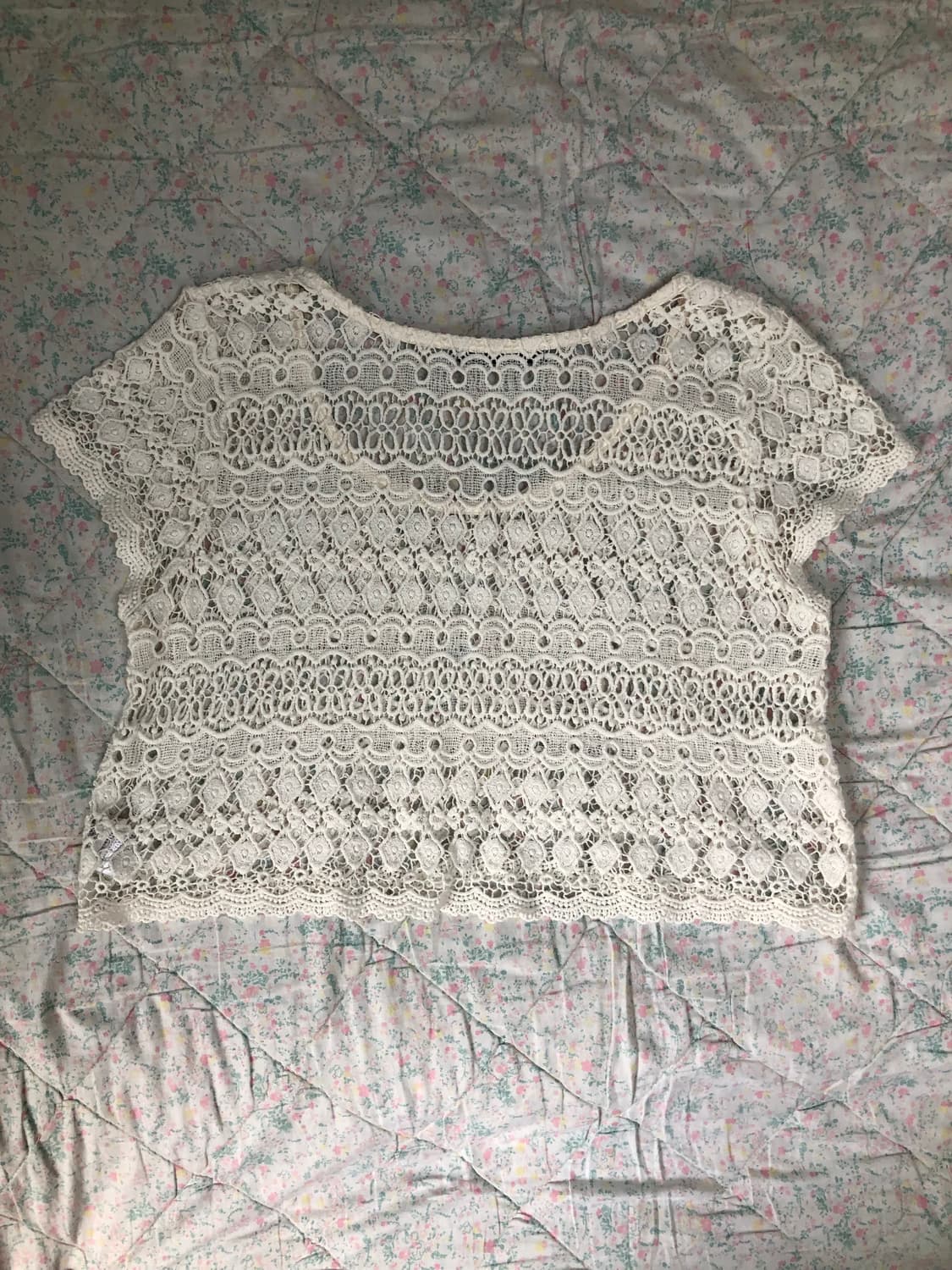 빈티지 크로쉐 크롭 반팔 니트 상품이미지7