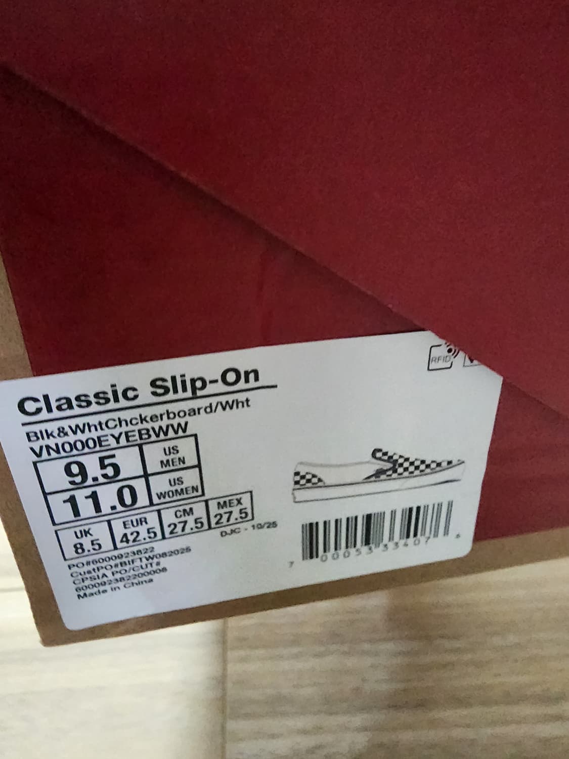 반스클래식슬립온체커보드운동화스니커즈275사이즈 상품이미지3