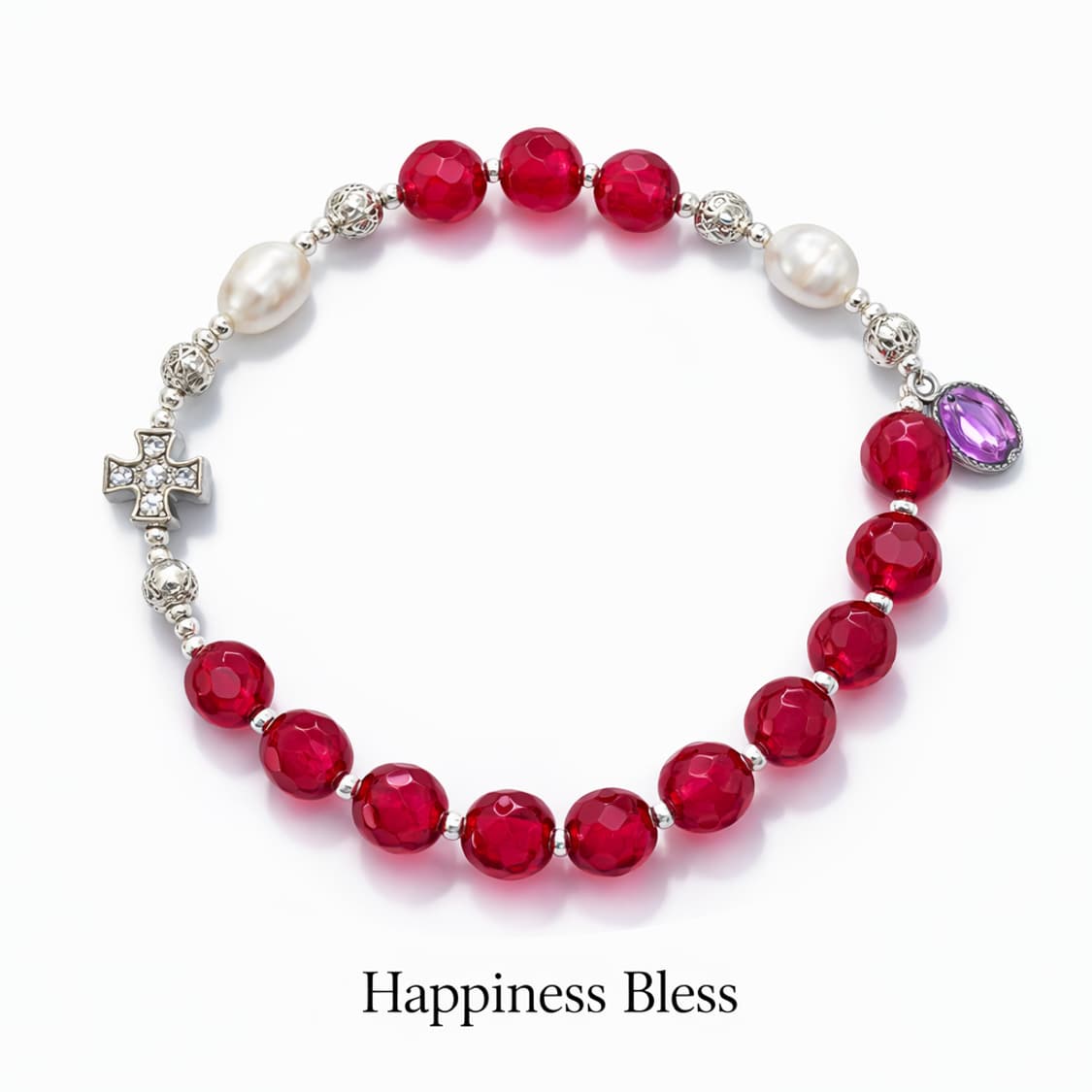 인공 루비 & 바로크 진주 묵주 팔찌 상품이미지2