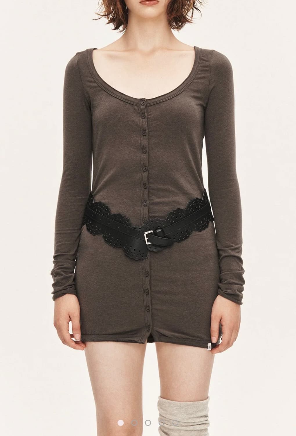 쓰리타임즈 Basic open tee 베이직 오픈티 차콜 상품이미지1