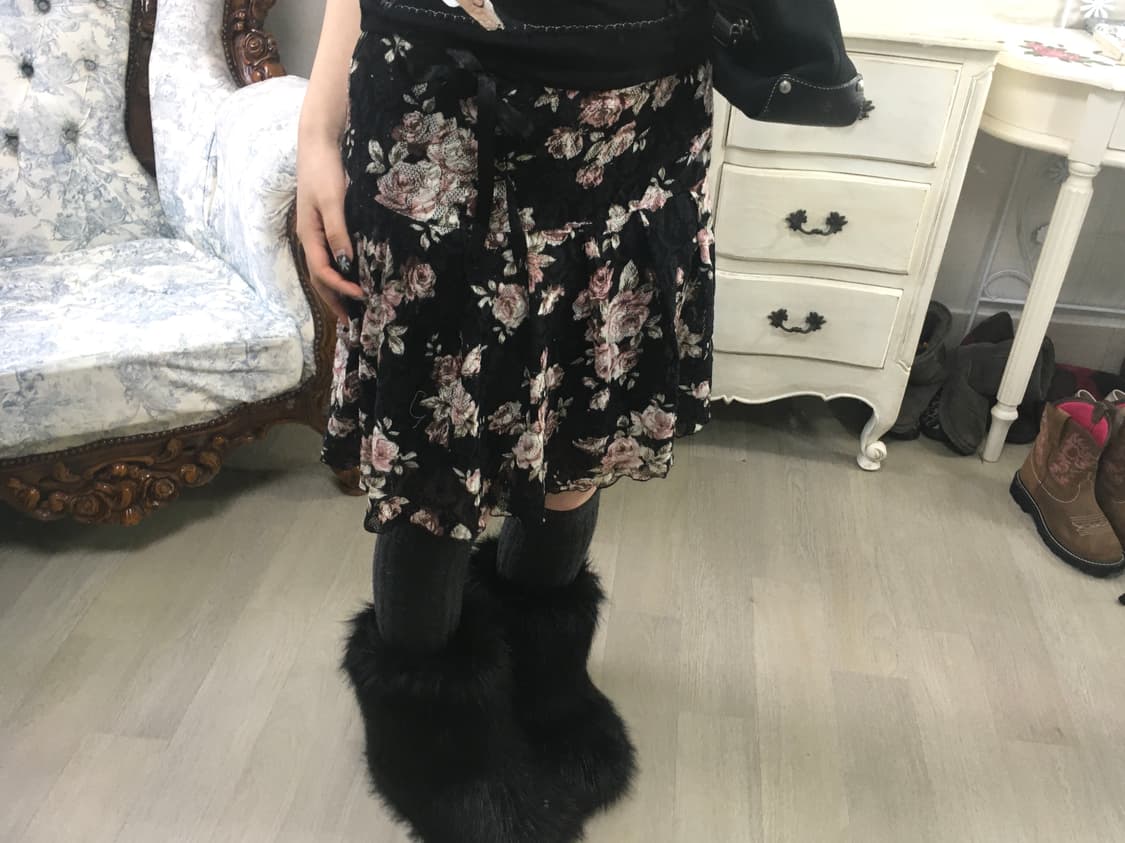 jpn vintage black rose lace frill skirt 상품이미지5