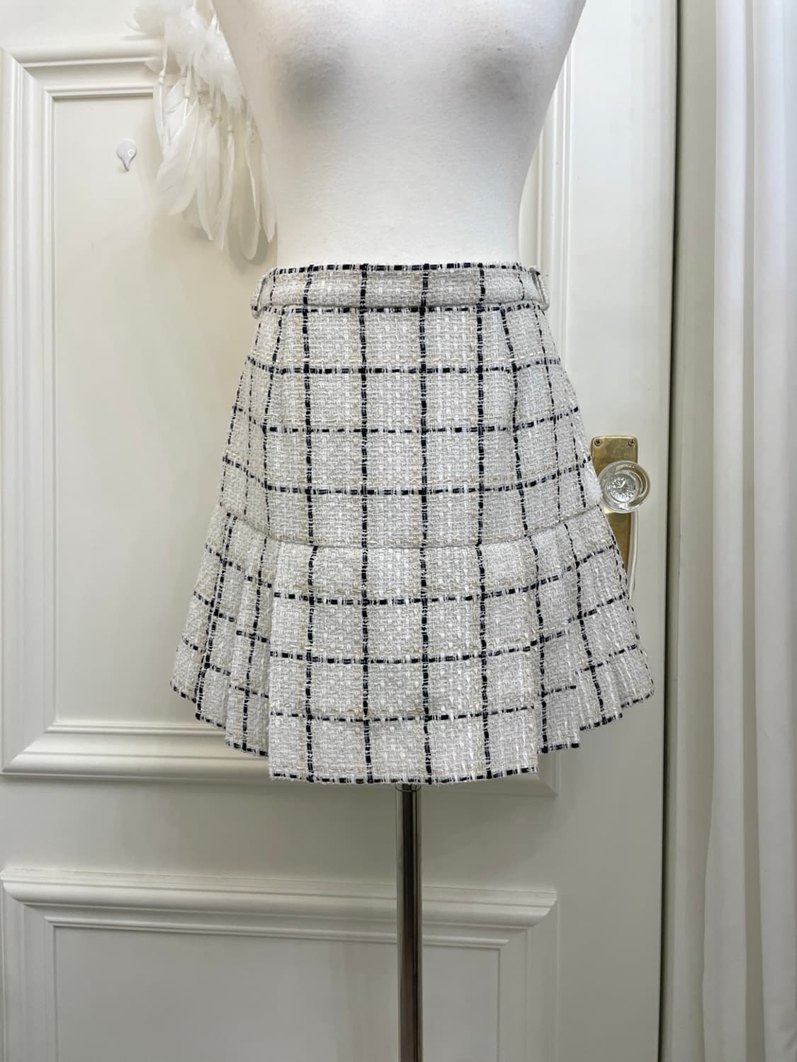white check tweed pleats lovely skirt 상품이미지5
