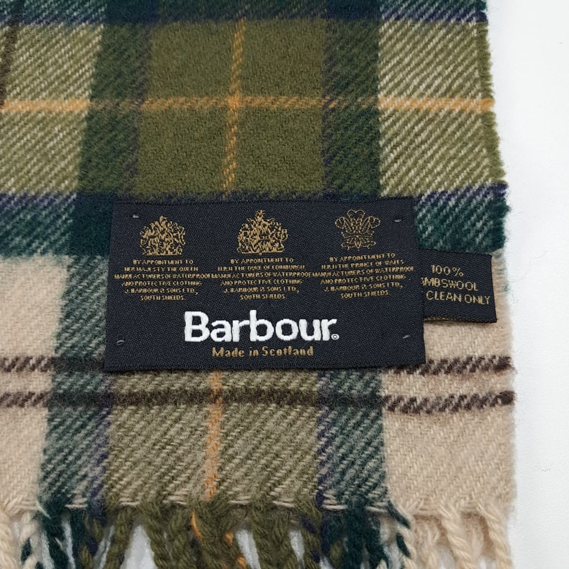 MX392 바버 3-워런트 100% 램스울 올리브그린 타탄 체크 머플러 상품이미지4