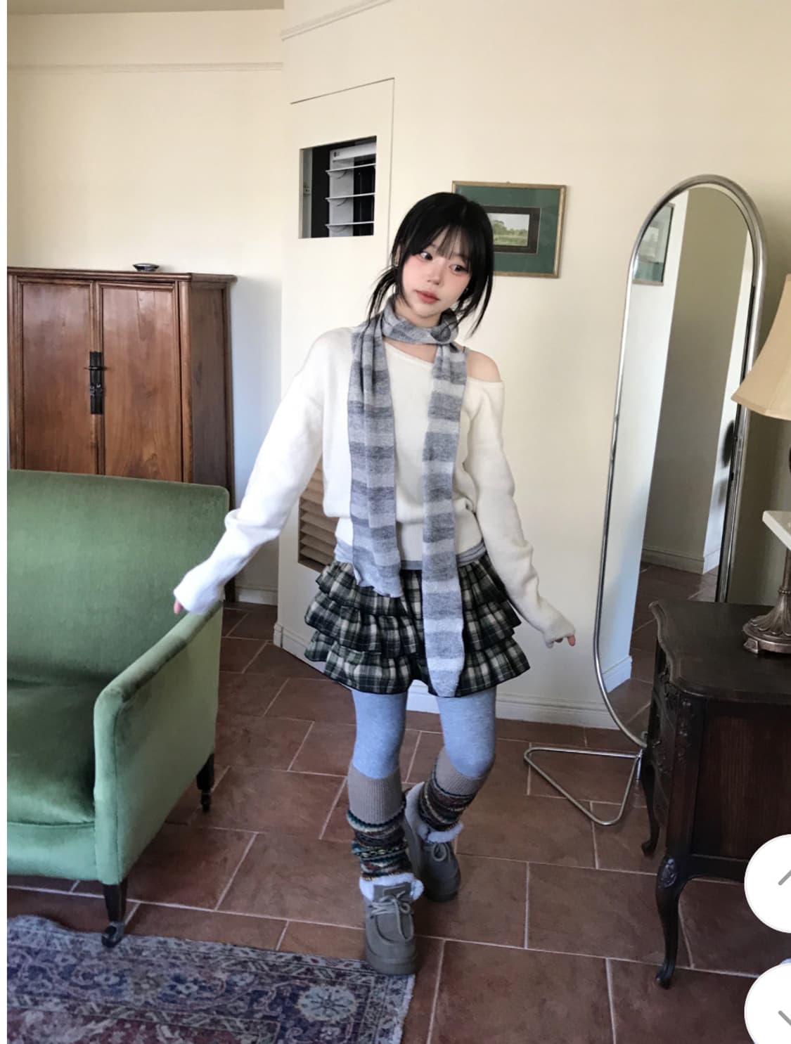 당일배송) 히니츠키 고마츠 빈티지 체크 캉캉 미니스커트 상품이미지2