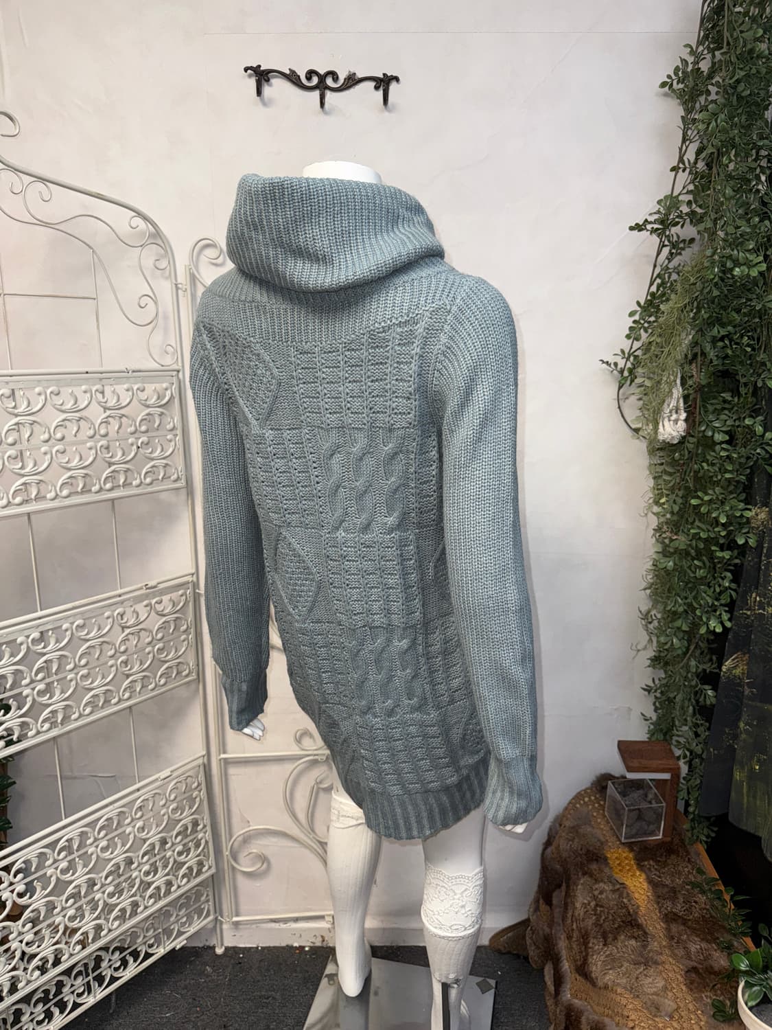 Mute blue high neck waffle twist knit op 상품이미지2