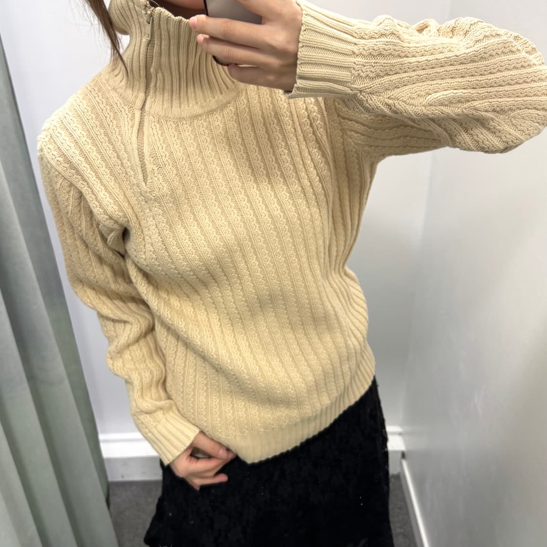 Beams 아이보리 사선집업 니트 상품이미지1