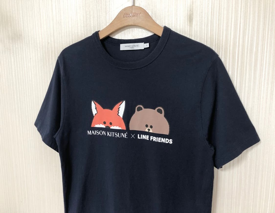 메종키츠네X라인프렌즈 페이스 프린트 티셔츠 S 상품이미지6