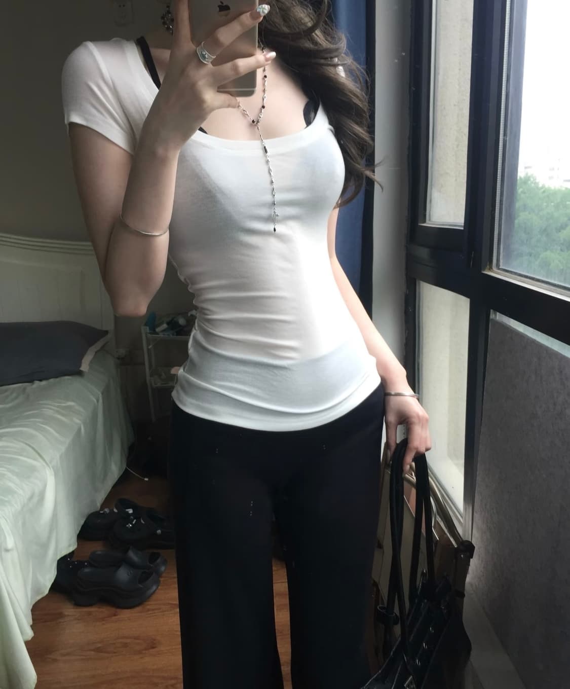 하이웨스트 그레이시 다크 데님 스트레이트 부츠컷 팬츠 S 상품이미지1