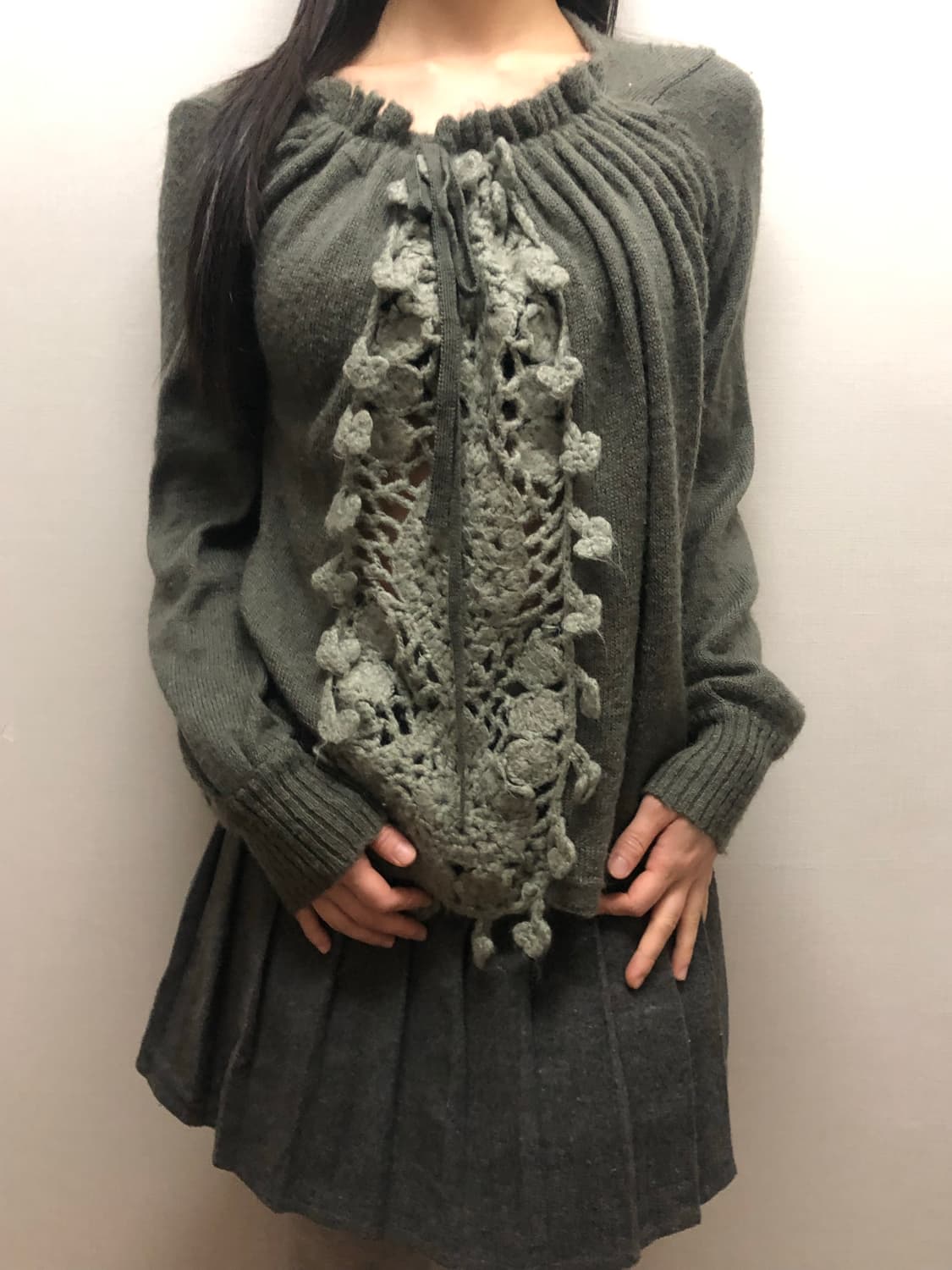 빈티지 그레이 크로쉐 니트 상품이미지1